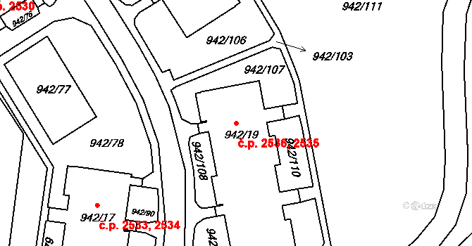 Louny 2535,2536 na parcele st. 942/19 v KÚ Louny, Katastrální mapa