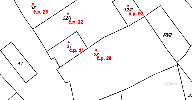 Dubice 20, Řehlovice na parcele st. 28 v KÚ Dubice nad Labem, Katastrální mapa