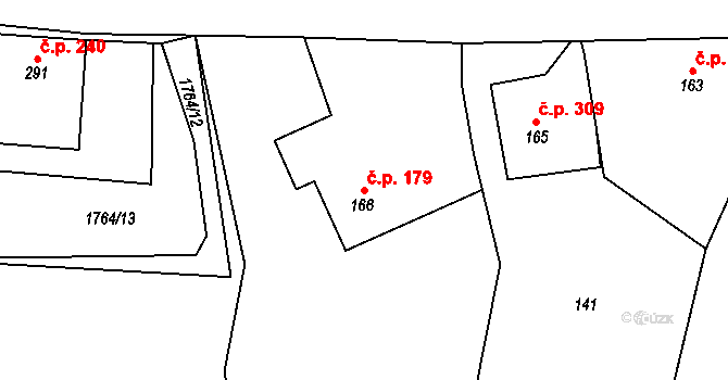 Lipnice nad Sázavou 179 na parcele st. 166 v KÚ Lipnice nad Sázavou, Katastrální mapa