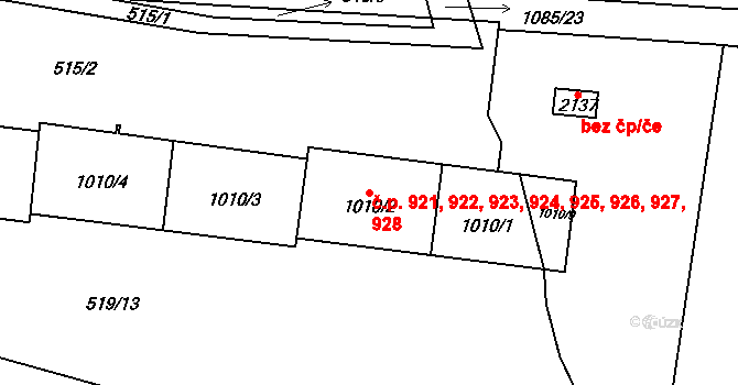 Světlá nad Sázavou 921,922,923,924,925, na parcele st. 1010/5 v KÚ Světlá nad Sázavou, Katastrální mapa