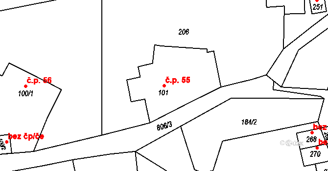 Merklovice 55, Vamberk na parcele st. 101 v KÚ Merklovice, Katastrální mapa