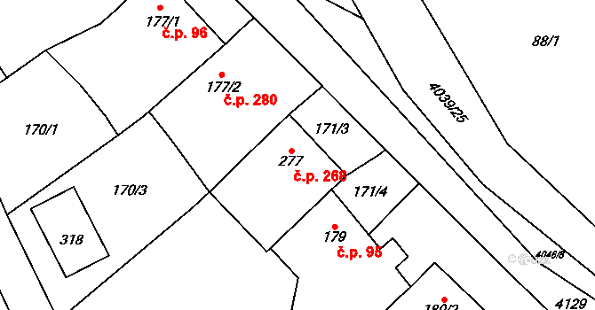 Boleradice 268 na parcele st. 277 v KÚ Boleradice, Katastrální mapa