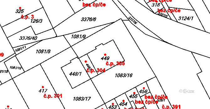 Uherčice 305 na parcele st. 449 v KÚ Uherčice u Hustopečí, Katastrální mapa