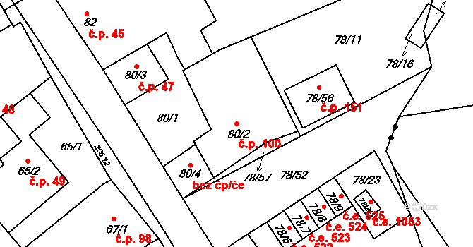 Sedlešovice 100, Nový Šaldorf-Sedlešovice na parcele st. 80/2 v KÚ Sedlešovice, Katastrální mapa