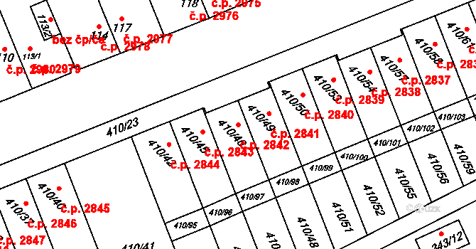Znojmo 2842 na parcele st. 410/46 v KÚ Znojmo-Louka, Katastrální mapa
