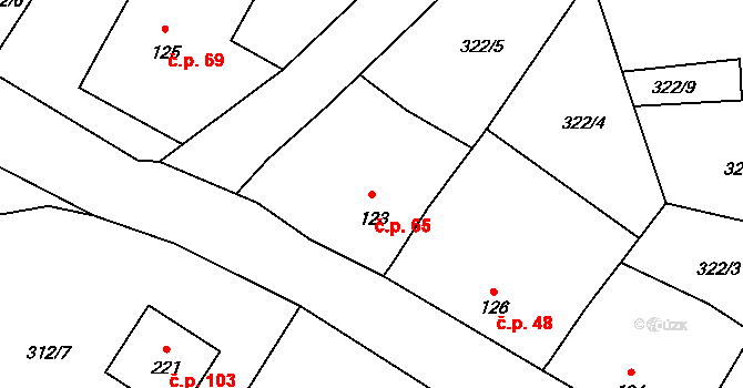 Paršovice 65 na parcele st. 123 v KÚ Paršovice, Katastrální mapa