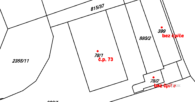 Mokřiny 73, Aš na parcele st. 78/1 v KÚ Mokřiny, Katastrální mapa