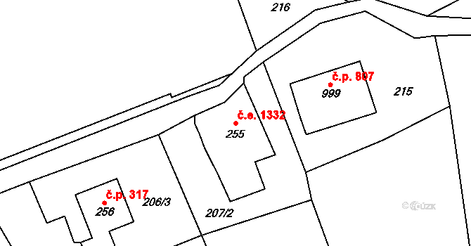 Polubný 1332, Kořenov na parcele st. 255 v KÚ Polubný, Katastrální mapa
