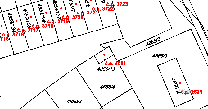 Jihlava 4081 na parcele st. 4656/13 v KÚ Jihlava, Katastrální mapa