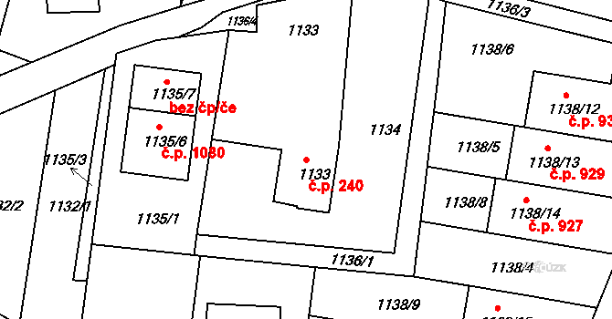 Lyžbice 240, Třinec na parcele st. 1133 v KÚ Lyžbice, Katastrální mapa
