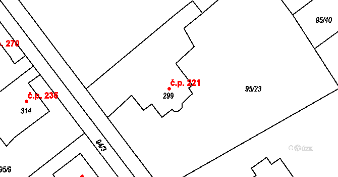 Radošovice 221, Říčany na parcele st. 299 v KÚ Říčany-Radošovice, Katastrální mapa