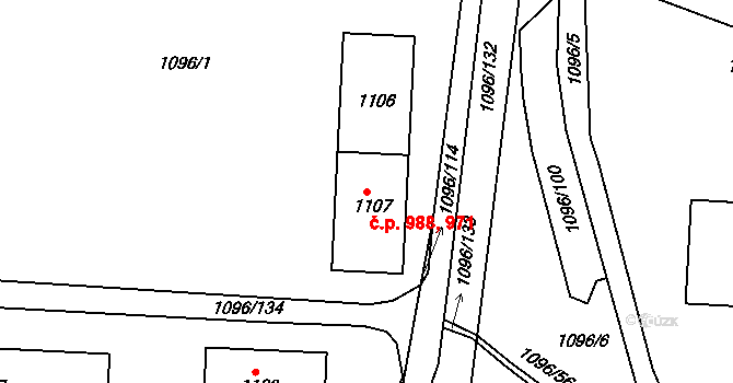 Dobříš 971,988 na parcele st. 1107 v KÚ Dobříš, Katastrální mapa
