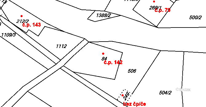 Pihel 142, Nový Bor na parcele st. 84 v KÚ Pihel, Katastrální mapa
