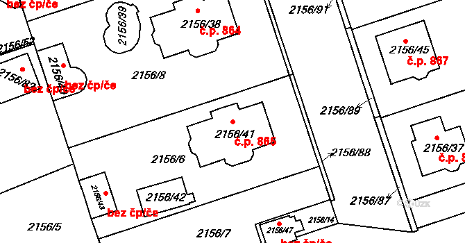 Lužice 865 na parcele st. 2156/41 v KÚ Lužice u Hodonína, Katastrální mapa