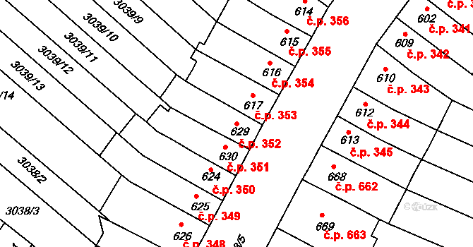 Kyjov 352 na parcele st. 629 v KÚ Kyjov, Katastrální mapa