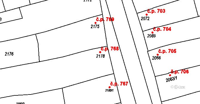 Slavíkovice 768, Rousínov na parcele st. 2178 v KÚ Rousínov u Vyškova, Katastrální mapa