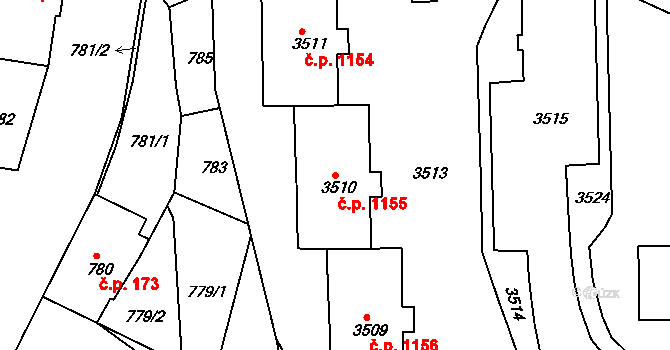 Rýmařov 1155 na parcele st. 3510 v KÚ Rýmařov, Katastrální mapa