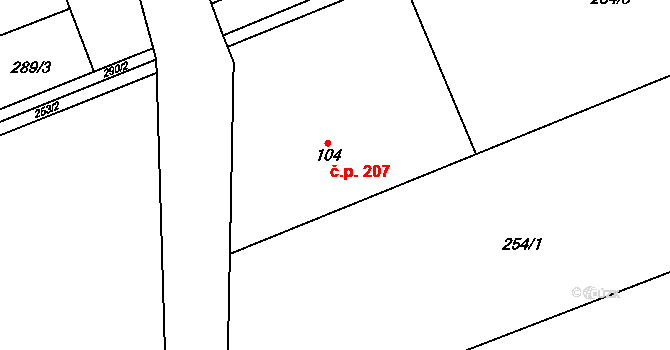 Lučina 207 na parcele st. 104 v KÚ Lučina, Katastrální mapa