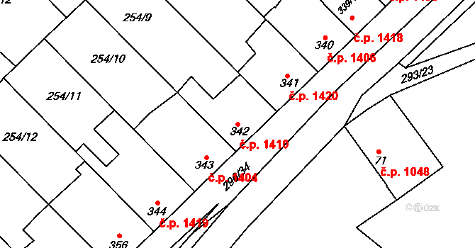 Švermov 1410, Kladno na parcele st. 342 v KÚ Hnidousy, Katastrální mapa