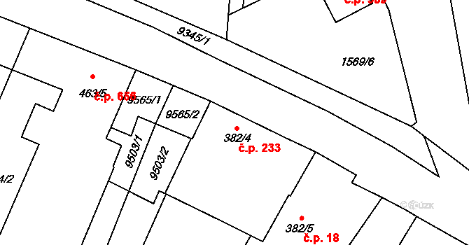 Slavonice 233 na parcele st. 382/4 v KÚ Slavonice, Katastrální mapa