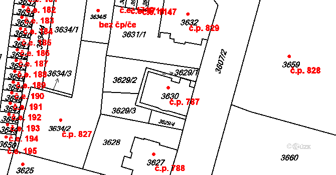 Děčín V-Rozbělesy 787, Děčín na parcele st. 3630 v KÚ Podmokly, Katastrální mapa