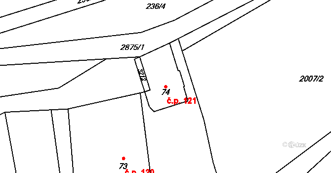 Lubná 121 na parcele st. 74 v KÚ Lubná u Poličky, Katastrální mapa