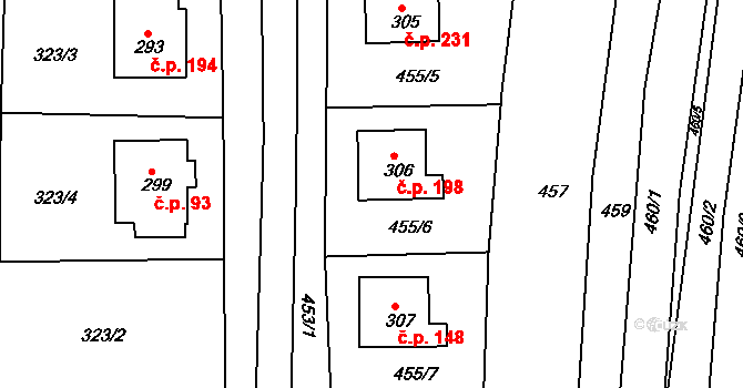 Loukov 198 na parcele st. 306 v KÚ Loukov u Bystřice pod Hostýnem, Katastrální mapa