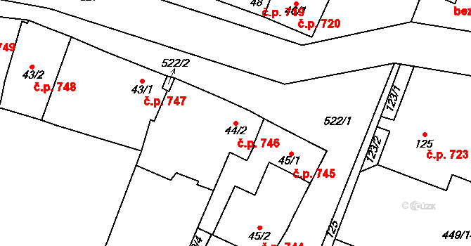 Loučany 746 na parcele st. 44/2 v KÚ Loučany na Hané, Katastrální mapa