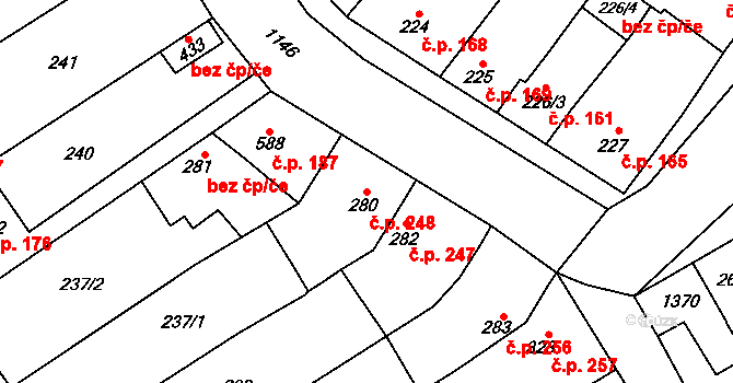 Senice na Hané 248 na parcele st. 280 v KÚ Senice na Hané, Katastrální mapa