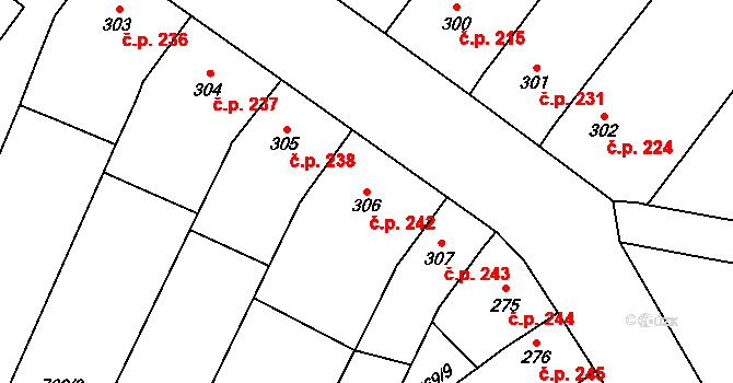 Tršice 242 na parcele st. 306 v KÚ Tršice, Katastrální mapa