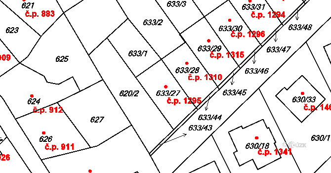 Hořovice 1295 na parcele st. 633/27 v KÚ Velká Víska, Katastrální mapa