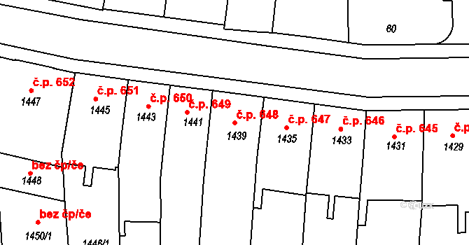 Roudnice nad Labem 648 na parcele st. 1439 v KÚ Roudnice nad Labem, Katastrální mapa