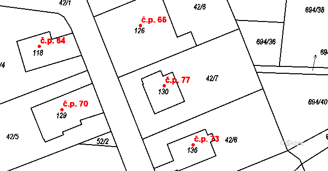 Milovice u Hořic 77 na parcele st. 130 v KÚ Milovice u Hořic, Katastrální mapa