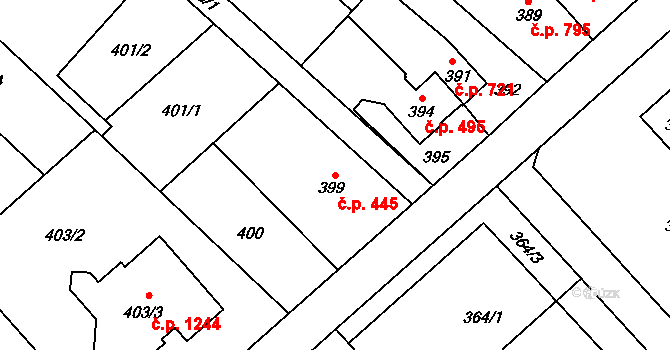 Poruba 445, Orlová na parcele st. 399 v KÚ Poruba u Orlové, Katastrální mapa