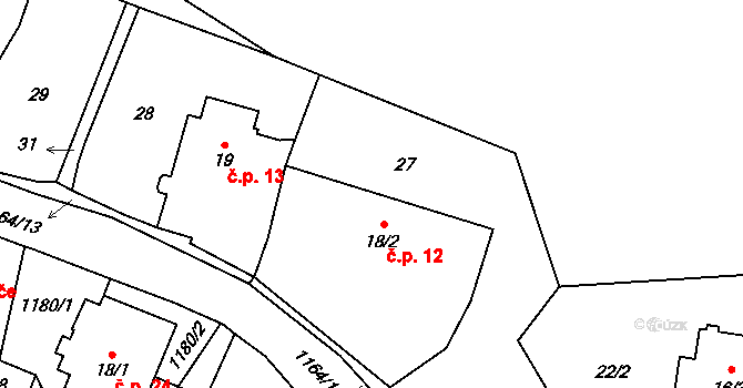 Prostřední Lhota 12, Chotilsko na parcele st. 18/2 v KÚ Prostřední Lhota, Katastrální mapa