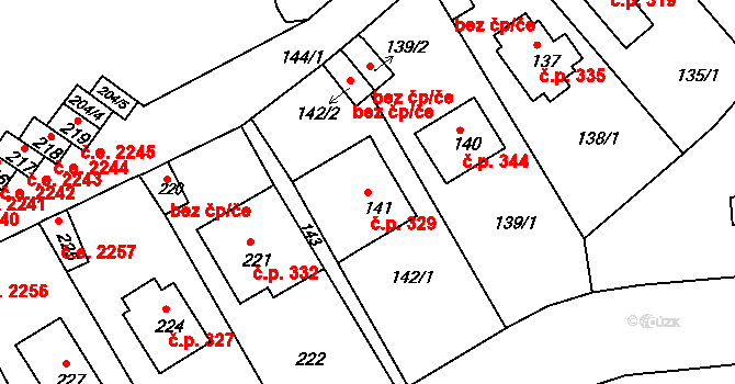 Střekov 329, Ústí nad Labem na parcele st. 141 v KÚ Střekov, Katastrální mapa