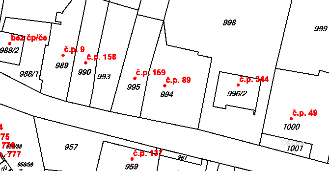 Pudlov 89, Bohumín na parcele st. 994 v KÚ Pudlov, Katastrální mapa