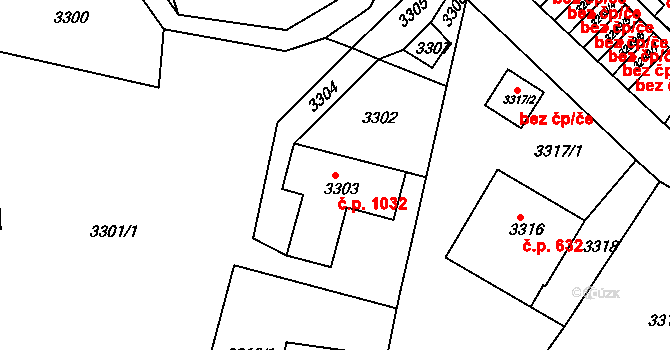 Smržovka 1032 na parcele st. 3303 v KÚ Smržovka, Katastrální mapa