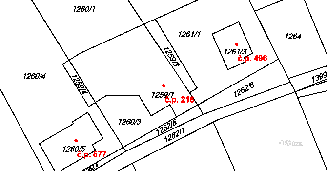 Řepiště 216 na parcele st. 1259/1 v KÚ Řepiště, Katastrální mapa
