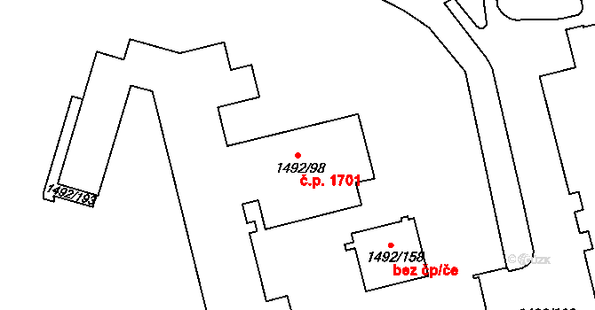 Sokolov 1701 na parcele st. 1492/98 v KÚ Sokolov, Katastrální mapa