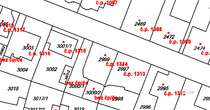 Horní Počernice 1314, Praha na parcele st. 2999 v KÚ Horní Počernice, Katastrální mapa