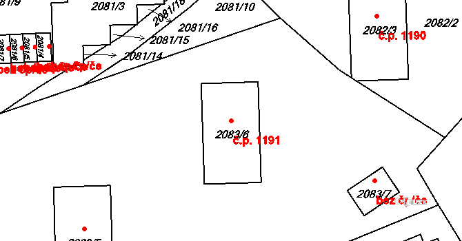 Braník 1191, Praha na parcele st. 2083/6 v KÚ Braník, Katastrální mapa