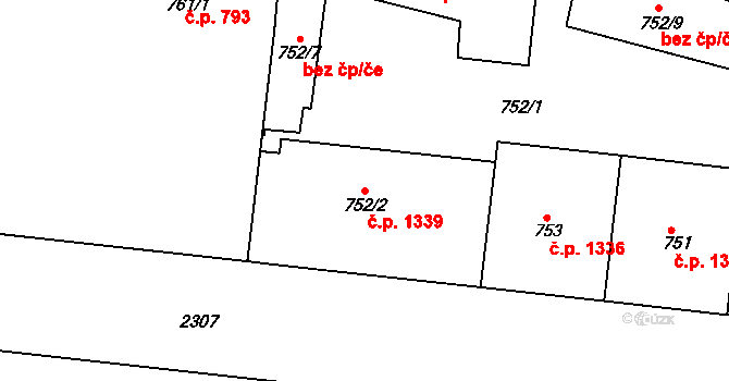 Holešovice 1339, Praha na parcele st. 752/2 v KÚ Holešovice, Katastrální mapa