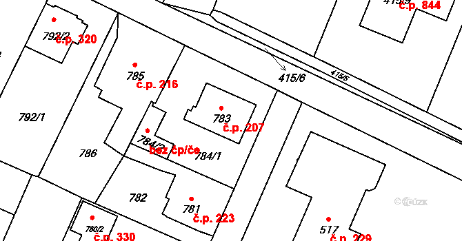 Čimice 207, Praha na parcele st. 783 v KÚ Čimice, Katastrální mapa