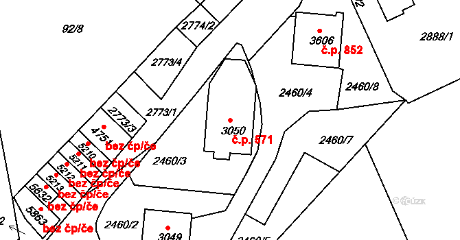 Střední Předměstí 571, Trutnov na parcele st. 3050 v KÚ Trutnov, Katastrální mapa