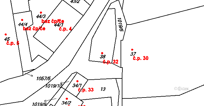 Zduchovice 32 na parcele st. 38 v KÚ Zduchovice, Katastrální mapa