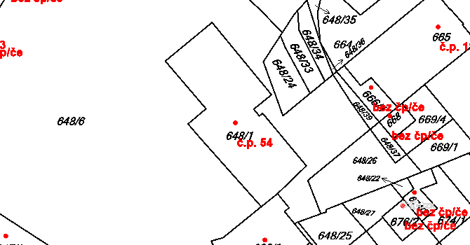 Příbram I 54, Příbram na parcele st. 648/1 v KÚ Příbram, Katastrální mapa