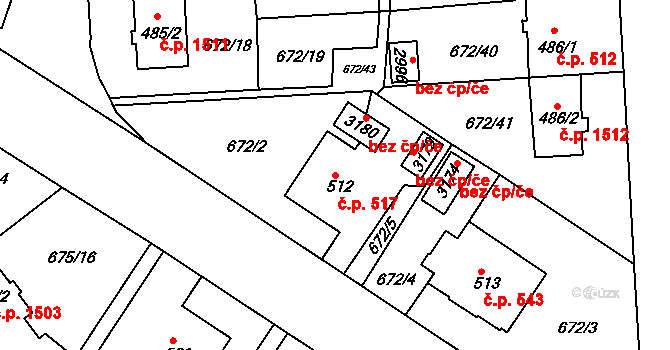 Sezimovo Ústí 517 na parcele st. 512 v KÚ Sezimovo Ústí, Katastrální mapa