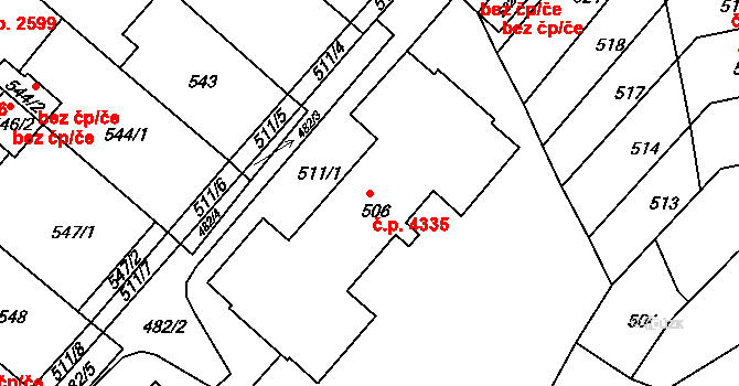 Chomutov 4335 na parcele st. 506 v KÚ Chomutov II, Katastrální mapa