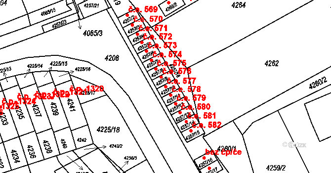 Jirkov 577 na parcele st. 4257/10 v KÚ Jirkov, Katastrální mapa